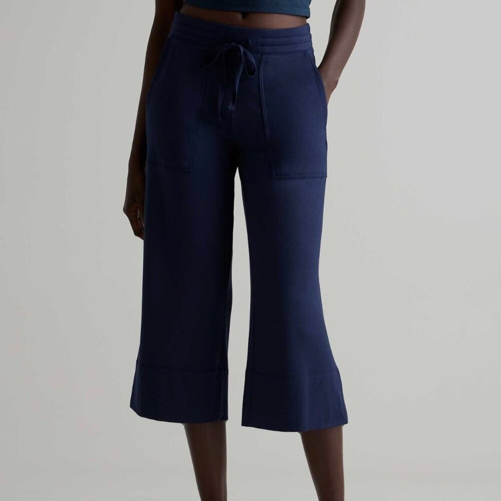 Quince Super Soft Fleece Cropped Wde Leg Pants in Navy Size Small